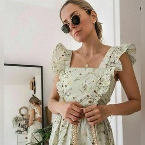 H&M Wild flower Meadow Ruffled Midi Poplin Dress - Medium